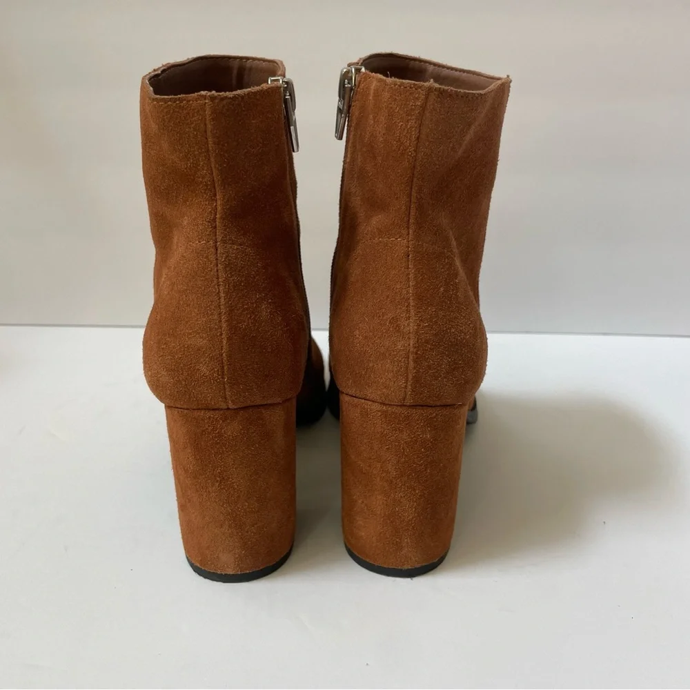 Dolce Vita Brown Cushioned Fiola Square Toe Block Heel Leather Booties Size 7.5